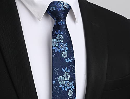 Enlision Blue Ties for Men 2.17\" Skinny Tie Navy Blue Paisley Floral Slim Neckties Formal Business Elegant Mens Ties Wedding Party