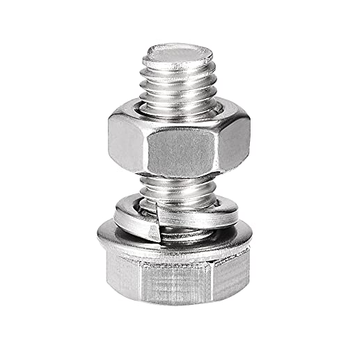 Image of uxcell M8 x 20mm Hex Head Screws Bolts, Nuts, Flat & Lock Washers Kits, 304 Stainless Steel Fully Thread Hexagon Bolts 4 Sets
