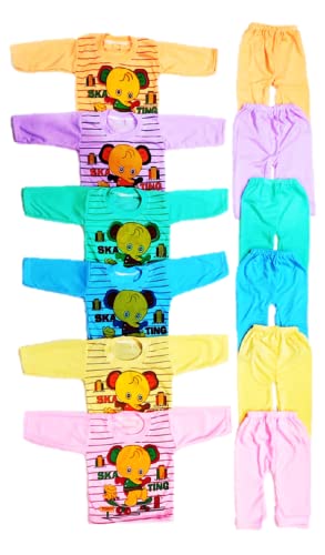 Image of Baby Boys & Girls Dress Soft Cotton Blend Unisex T-shirts and Pyjama Pants | 6 Full sleeves T-shirt + 6 Pyjama Pants Multi colored Size 0 up to 18 Months