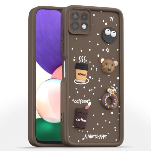 Image of Pikkme Back Cover for Samsung Galaxy A22 5G | 3D Bear Silicone Cute & Fun Coffee Cartoon | Full Body Protection Bumper Case (Brown)