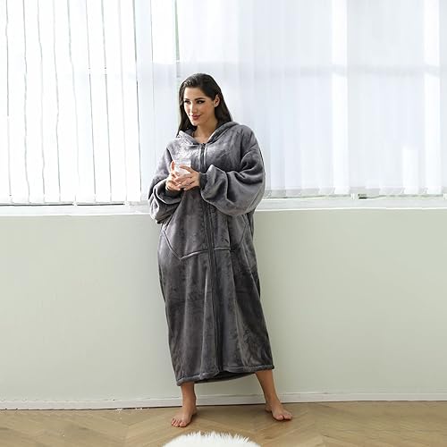 FUSSEDA Übergroße Tragbare Decke Sweatshirt, Super Dicke Warme Sherpa Fleece Kuscheldecke Hoodie mit Taschen und Ärmeln für Erwachsene und… – Ansicht 6