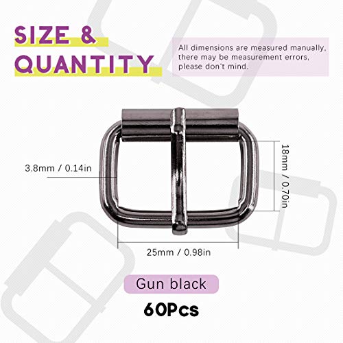Swpeet 60Pcs 1 Inch / 25mm Gun-Black Multi-Purpose Metal Roller Buckles Metal Rings for Belts Hardware Bags Ring Hand DIY Accessories Keychains Belts and Dog Leash - Image 2