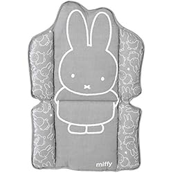 Trona Bebédue Madera roba Cojín para Trona Combinada miffy® - Reductor de Asiento Cómodo - Estampado de Conejo - Gris / Blanco
