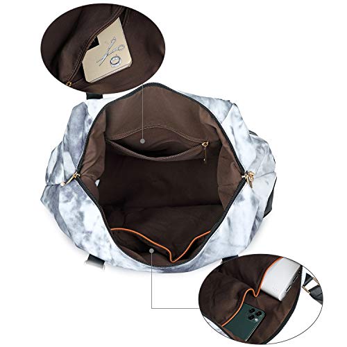 Women Ladies Weekender Bag Overnight Carry-on Tote Duffel in Trolley Handle (Tie dye -Blue)