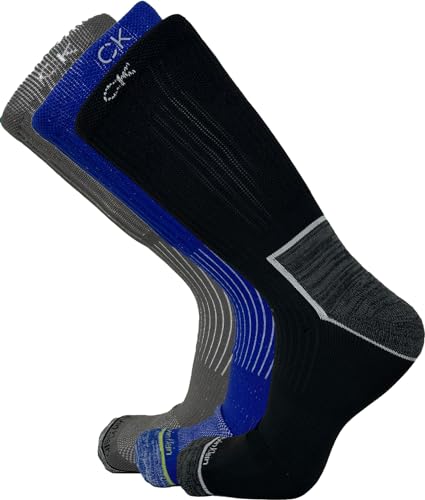Calvin Klein Men's Microfiber Stretch Zone Cushion Crew Socks - 3 Pack (One Size, Blue Assorted)