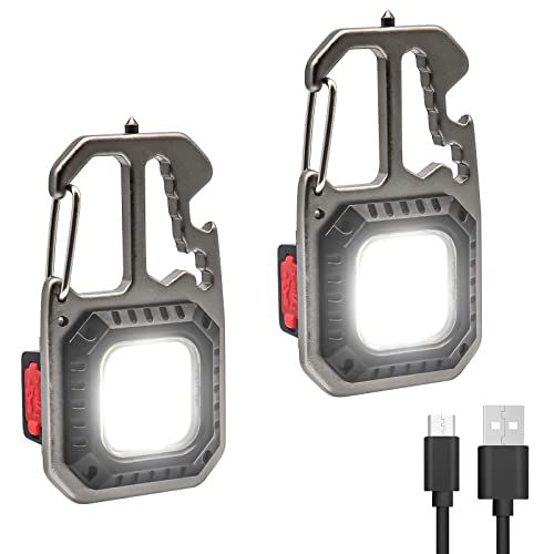 PNGOS Schlüsselanhänger Taschenlampe Mini Tragbare LED Arbeitsleuchte 800 Lumen USB Charging Magnetische Basis Mit Flaschenöffner und Schraubendreher Für Camping Wartung Notbeleuchtung(2 Pieces) Cover