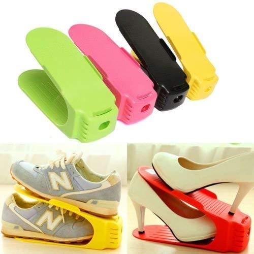 Image of JRM's Plastic Double Layer Shoe Rack Organizer Holder for Closet (Pack of 4)
