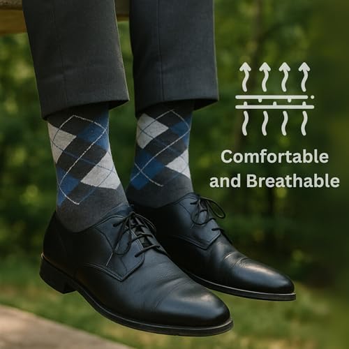 Alpine Swiss Mens Dress Socks 6 Pair Crew Sock Cotton Dress Socks for Men Solid Ribbed Argyle Pattern Multicolor Fun Designs3