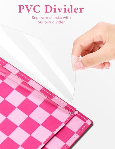 Image of Zreal Checkbook Cover for Men & Women Snakeskin Pattern, Pink Checkered, 7 x 3.7 x 0.35 inches, Minimalist