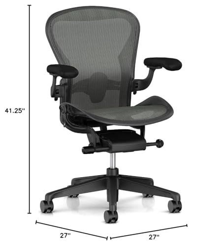 Herman Miller Aeron Chair Size B - Graphite Semi-Loaded Adjustable Arm Height Tilt Tension Control - Lumbar Support Repackaged Ergonomic Office Desk Chair