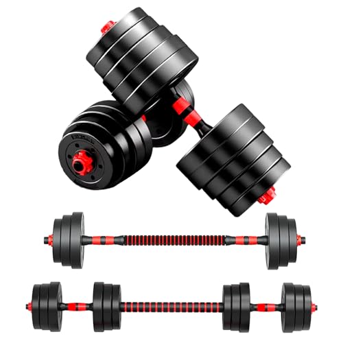 JUPPLIES Juego de Mancuernas Ajustables 2 en 1-10kg 20kg 40kg - Kit de Pesas con Barra Recta Ajustable y Antideslizante - Pesas y Mancuernas Discos Recubiertos y Agarre Antideslizante - 40 kg