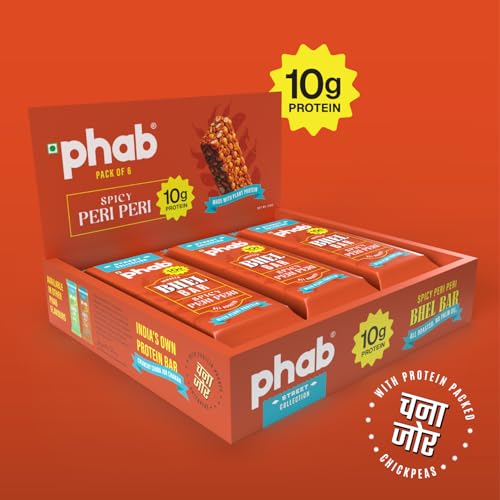 Image of PHAB Protein Bhel Bar - Peri Peri Flavour | Spicy Roasted Snack with Chana Chor | 10g Protein, <150 Cal, Gluten-Free, No Palm Oil | (Pack of 6x35g)