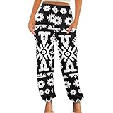Jiquruby Women's Yoga Joggers Pants Western Aztec Tribal Print Harem Pants Loose High Waisted Workout Sweatpants Yoga Bloomers Comfy Lounge Pants with Pockets
