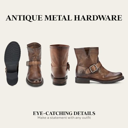 Image of Frye 5 inch Veronica Booties for Women - Full-Grain Brush-Off Leather with Antique Metal Hardware and Rubber Outsole, Genuine Stitch Welt Construction