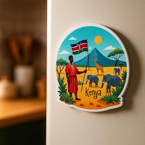 Image of Naxon Kenya Country Theme Souvenir Wooden Refrigerator Stylish Fridge Magnet - Fridge Decoration Magnet for Kitchen & Home Decor | Perfect Souvenir Gift | Size 3x3 Inches | Pack of 1