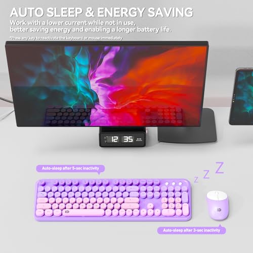 Image of FD Wireless Keyboard and Mouse Combo - 2.4G Full-Sized Cute Colorful Mouse and Keyboard with 104 Round Keys Retro Typewriter Keyboards for Laptop /Windows /PC - Purple Gradient