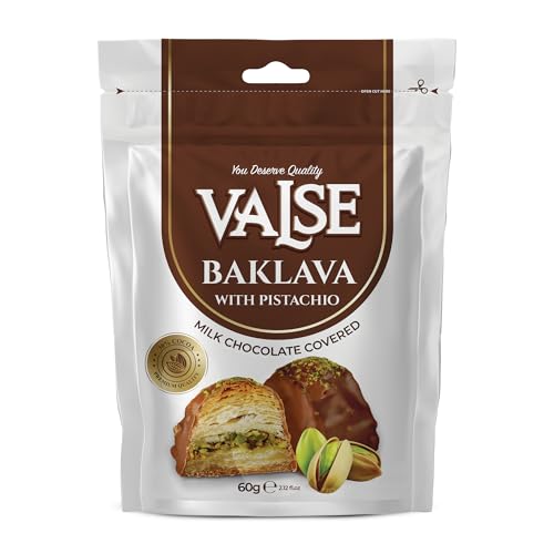 Chocolate Covered Turkish Baklava with Pistachios, Milk Chocolate Covered Freeze Dried Turkish Baklava with Pistachios, 2.47 oz Chocolate Covered Fruit, Chocolate Dipped Turkish Baklava with Pistachios (Mini, Baklava)
