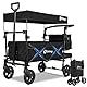 Sekey Bollerwagen Faltbar mit Dach 2 Kinder 100KG, Faltbarer Bollerwagen Handwagen Schiebegriff, Kinderwagen Stoßfest PU Räder mit Bremsen 110L, SS5050, Schwarz