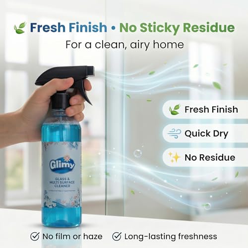 Image of GLIMY Glass & Multi-Surface Cleaner Spray Pack of 2 x 500 ml | Cherry Blossom Fragrance for Fresh & Pleasant | Crystal Clear Finish, Easy Wipe Cleaning, Streak-Free Shine No Smudges | Fast-Dry Formula