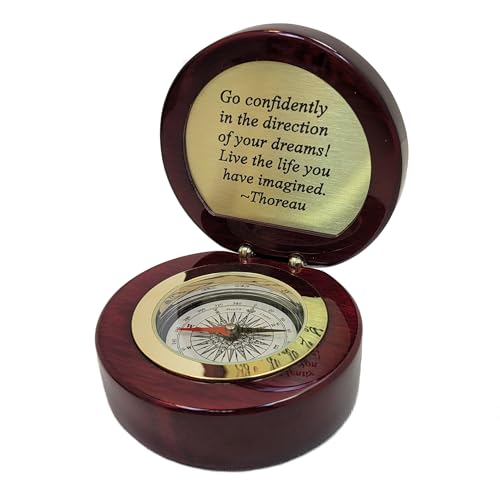 Brújula de escritorio ejecutiva grabable Stanley London con acabado de piano y bisel de latón dorado, compás de navegación de 3.13 pulgadas, regalo corporativo personalizado miniatura 4