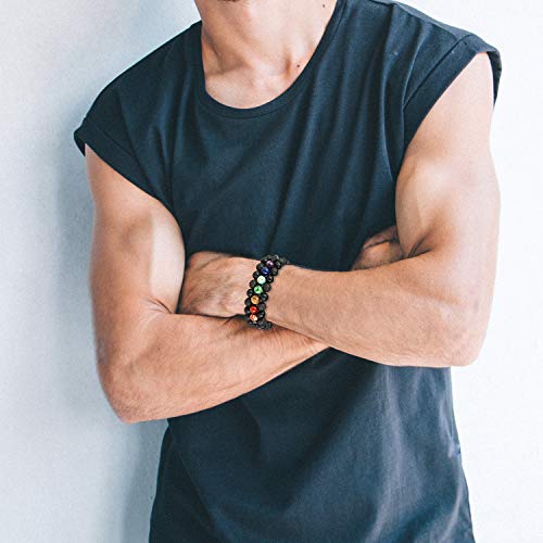 8mm Natural Lava Rock Stone Bracelets for Men, Healing Crystal Essential Oil Diffuser Beads Bracelet Chakra Yoga Energy Anxiety Gemstone Bracelet2