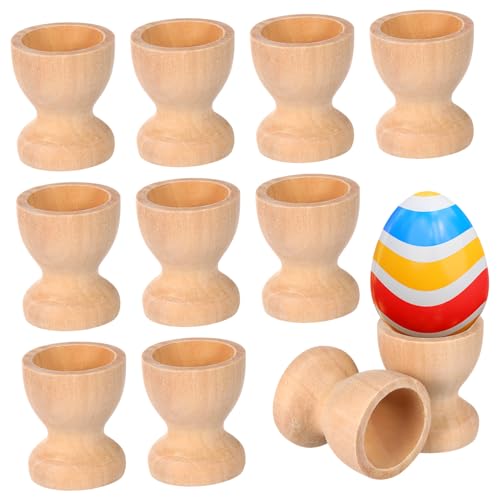 Unomor 15Pcs Wooden Egg Cups for Egg Holder Tray Tabletop Storage for Eggs Decorative Wood Egg Stands for Celebrations and Crafts