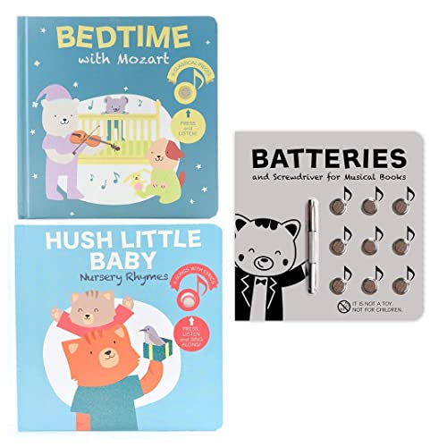 Cali's Books Bedtime Bundle. Bedtime Sound Books for Babies and Toddlers Bedtime with Mozart, Hush Little Baby Nursery Rhymes Battery Kit
