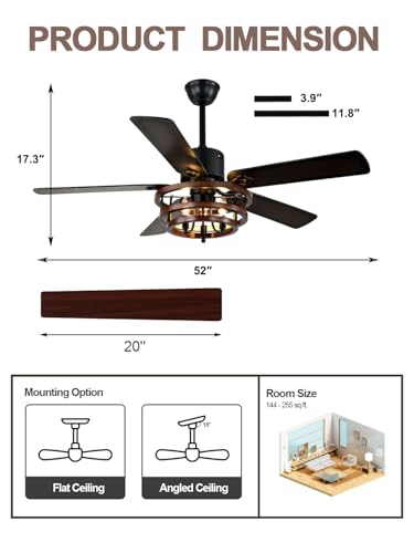 Image of 52 inch Farmhouse Rustic Chandelier Fan with Light