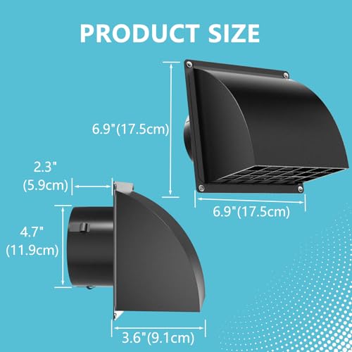 Image of 5 Inch Dryer Wall Vent Cover, HG Power Metal Wall Vent Cap Outside with Removable Screen & Cushioned Non-Return Flap for Home Wall, Air Condition, Range Hoods, Kitchen (Black)