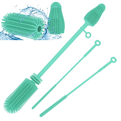 Image of Silicone Baby Bottle Brush and Straw Cleaner Brush Set,Silicone Fully Encased Dish Brush,Versatile Deep Cleaning Long Water Bottle Brushes,Heat Resistant Sturdy Kitchen Brush,Hangable Cup Brush