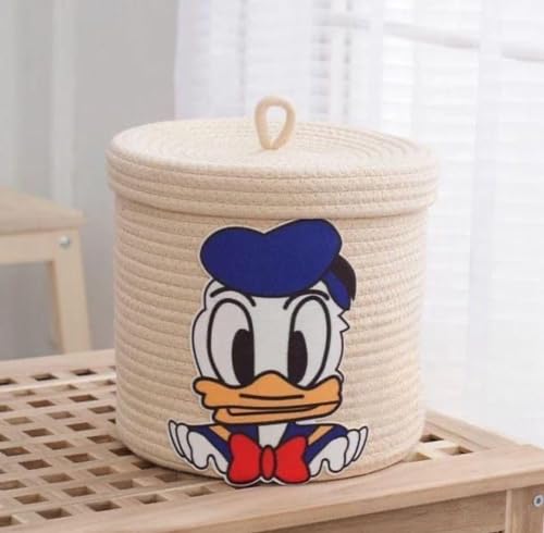 Image of Aroma Brand Kids Lid Basket with Beautiful Characters - Rope Storage Basket for Baby Diaper, Stuffed Animal Storage Bin Rope Basket for Kids Toy, Baby Laundry Baskets with Lid (Cream Duck)