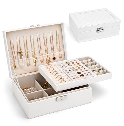 Yarmiene Joyero, Joyeros Mujer Organizador, 2 Niveles Caja Joyero Organizador Joyas Cuero PU,...
