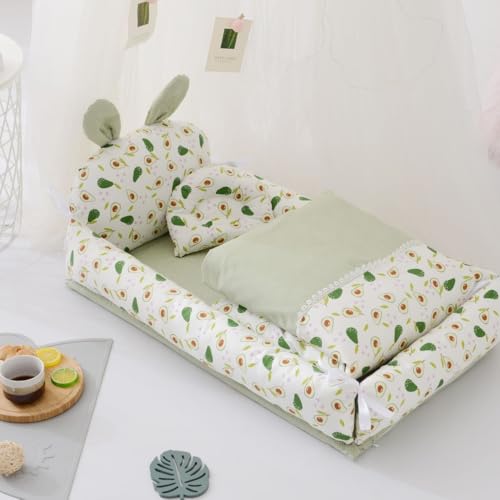 fokeベッドインベッド 新生児 ベビーベッド 布団セット 添い寝ベッド ベビー布団 折りたたみ 赤ちゃん 寝具 (枕、ベッド、掛布団付き) 通気性 取り外し 洗える可能 寝返り防止 安全 安心 出産祝い (アボカド,88*50*12cm)