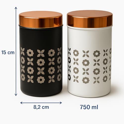 Image of STEEPLE Stainless Steel Storage Containers Set of 2 | 750 ml Steel Jars with Lid | Airtight Kitchen Canisters | Tea Coffee Sugar Container | Dry Fruit Box for Kitchen Storage