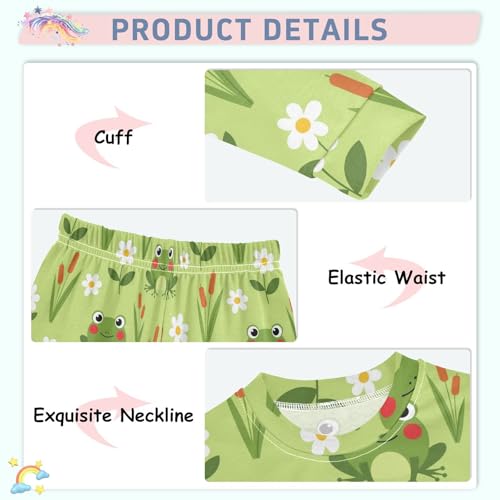 Pajama Sets Long Sleeve Frogs Flowers Grass Background Soft Comfy Sleepwear 2 Piece PJS 3-8T4