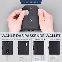 VON HEESEN Slim Wallet mit XL Münzfach & RFID Schutz - Leder Geldbörse Herren klein - Mini Geldbeutel Damen Portmonee - Kartenetui Echtleder Karten Portemonnaie - Kreditkartenetui Schwarz (Waxy) – Ansicht 3