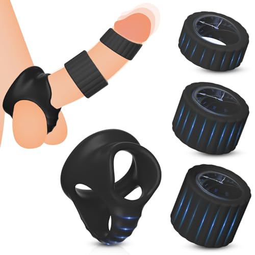 AMZII 4er Sex Toyset Herren Penisring Cockring,3-IN-1 Cockringe für Männer Gummi & Hodenringe für den Mann,Hodenstrecker Ballstretcher,Penishülle Penis Sleeve,Sex Spielzeug für die Männer Paare (C)
