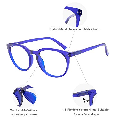 Image of MARE AZZURO Blue Light Blocking Reading Glasses Women Round Computer Readers 0 1.0 1.25 1.5 1.75 2.0 2.25 2.5 2.75 3.0 3.5 4.0 5.0 6.0 (Blue, 175)