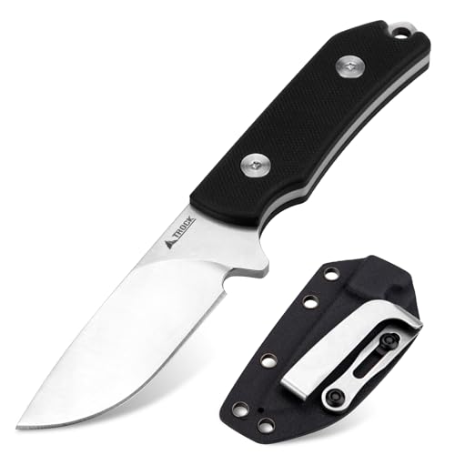 TROCK Small Fixed Blade Knife, 2.36” Drop Point D2 Blade Camping Hutting Hiking Knife for Men Women G10 Handle with Sheath and Clip Outdoor Daily Use EDC