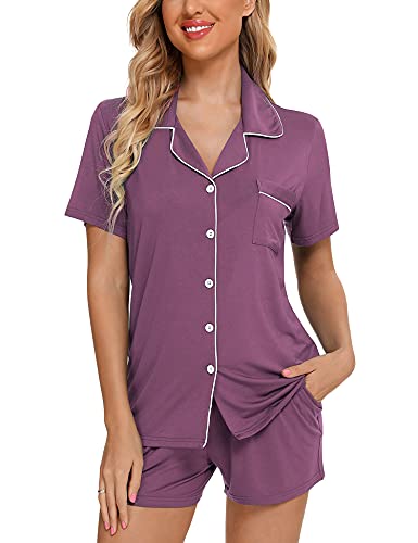 Image of Anjue Womens Pajamas Set Short Sleeve Button Down Soft Pj Sets S-XXL | V neck,Pyjamas,Modal,Wedding,Pijamas de mujer,Bridal party,Viscose,Knit,Cute,Lounge,Lightweight,Nursing,Holidays
