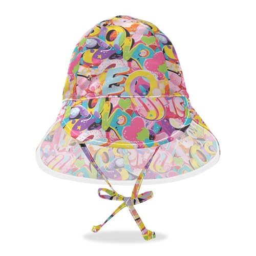 Graffiti Artwork Colorful Letters Kids Beach Hat Boy Play Hats Girl UV Protection Wide Brim Beach Essentials