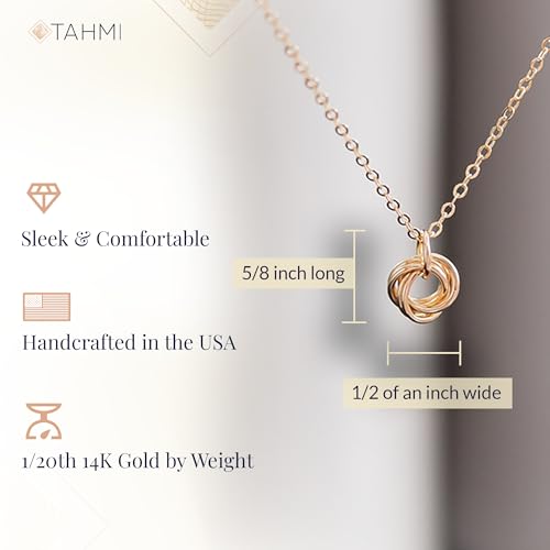 Tahmi Dainty 14K Yellow Gold-Filled Classic Love Knot Circle Pendant Necklace Classy Jewelry Jewelry Gift for Her - 18"3