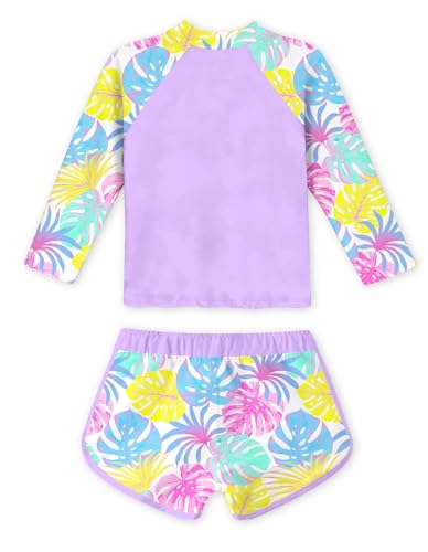 Image of Vogseek 4-10T Girls Rashguard 2 Pieces Long Sleeve Swimsuit Swimwear with Shorts
