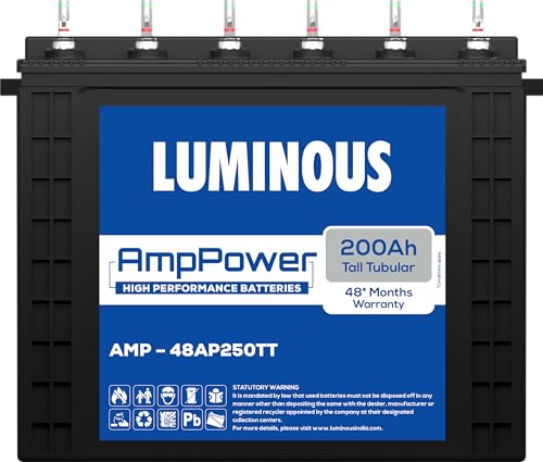 Image of Luminous AmpPower 48AP250TT Tall Tubular Inverter Battery - 200Ah Capacity | Durable and Reliable Inverter Battery | Minimum Maintenance | Easy Installation | 48 Months Warranty