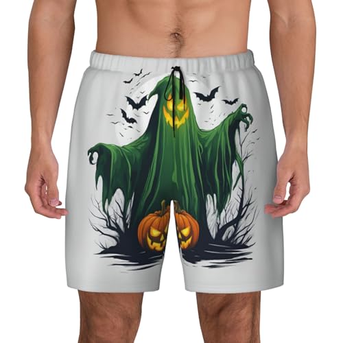 Green Ghost Horror Halloween Pumpkin Print Men Stylish Functionality Swim Trunks Breathable Beach Shorts Surfing Gym Fishing