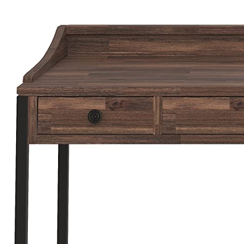 Image of SIMPLIHOME Ralston SOLID ACACIA WOOD Modern Industrial 48 Inch Wide Small Desk in Distressed Charcoal Brown, For the Office Desk, Writing Table, Workstation and Study Table