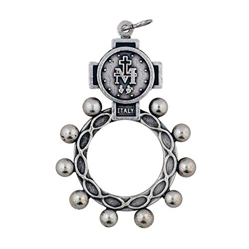 Image of VILLAGE GIFT IMPORTERS Rosary Rings | 4 Styles with Colored Enamel | Holy Figures and Saints Finger Rosary | Carded and Modern | Christian Jewelry (Miraculous Medal - Plain)