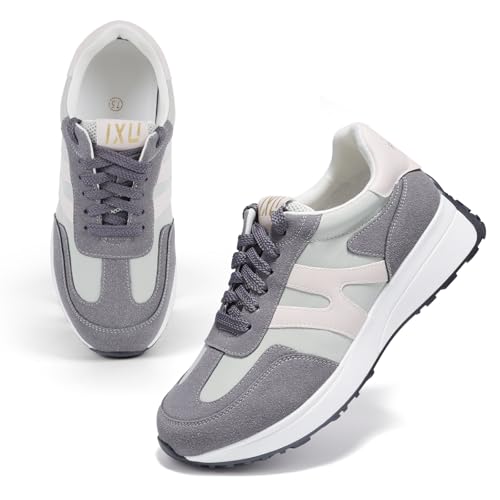 Wide Toe Box Shoes Women Wide Fashion Sneakers Comfortable Casual Walking Non-Slip Memory Foam Tennis Shoes Genuine Suede Sneakers Navy Blue