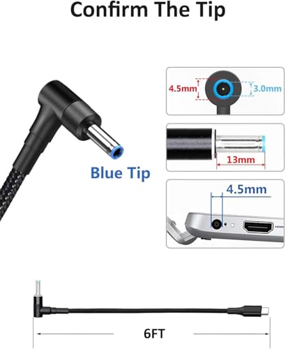Image of WISTAR USB C to 4.5mm Laptop Charging Cable Adapter Male Type C to Right Angle DC 4.5 x 3.0mm Converter 1.M 65W PD Power Charger Supply Extension Cord for Stream 11 13 14 15 Pavilion Spectre