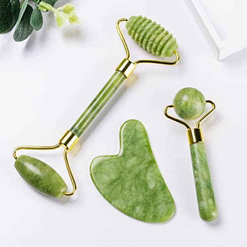 Image of MAYCREATE Jade Roller & Gua Sha Tool Face Massager 100% Natural Puffiness Facial Skin Massager with Gua Sha for Neck Skin, Cheeks Slimmer with Gift Box | Daily Facial Massage, Helps Reduce the Look of Puffiness, Natural Jade Stone, Handheld Design